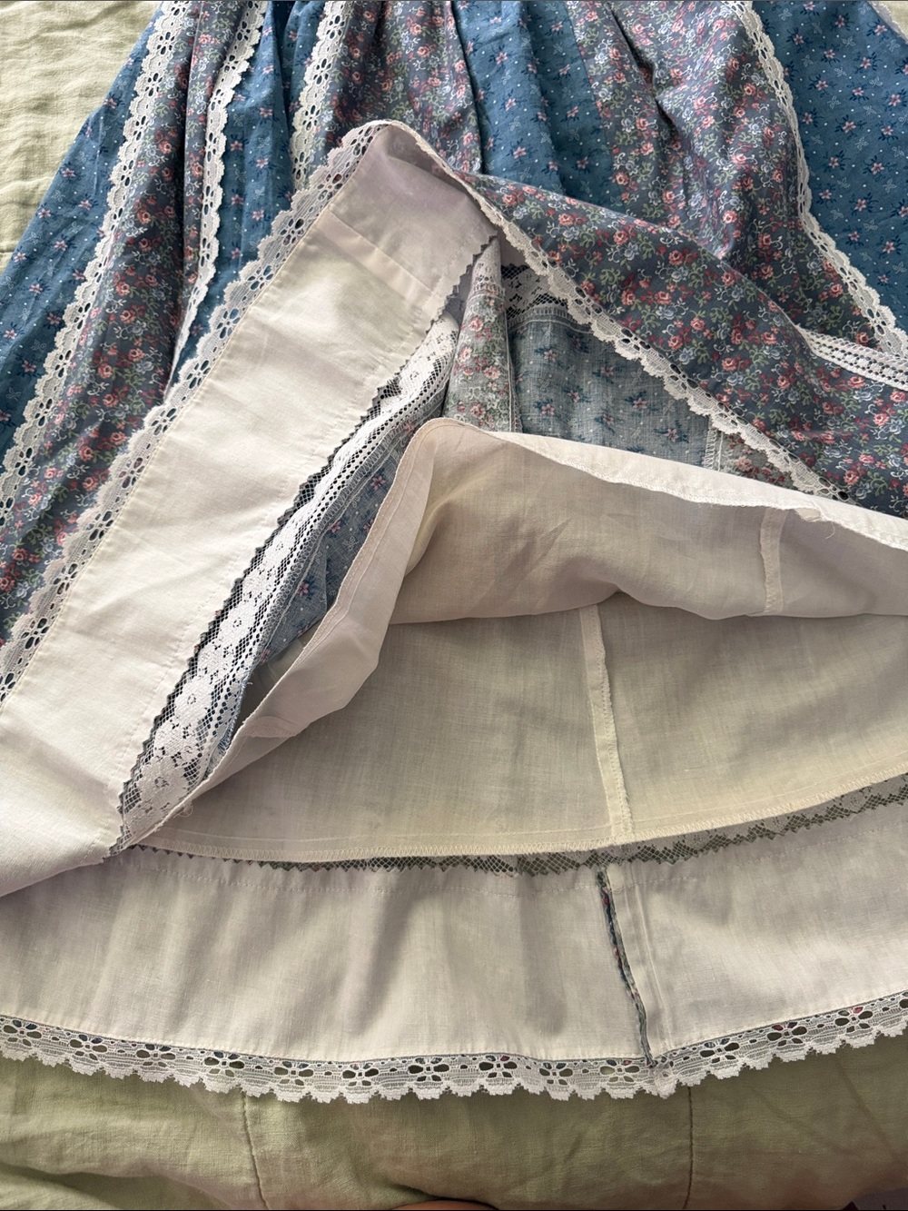 Blue Floral Lace-Trim A-Line Skirt - Picture 2 of 2
